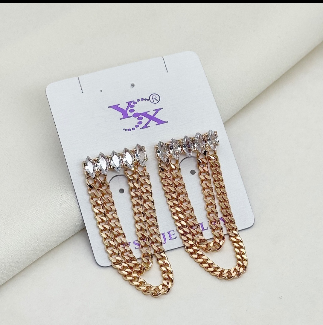 گوشواره زنانه برند YSX طرح کارتیه آویز با نگین مارکیز -