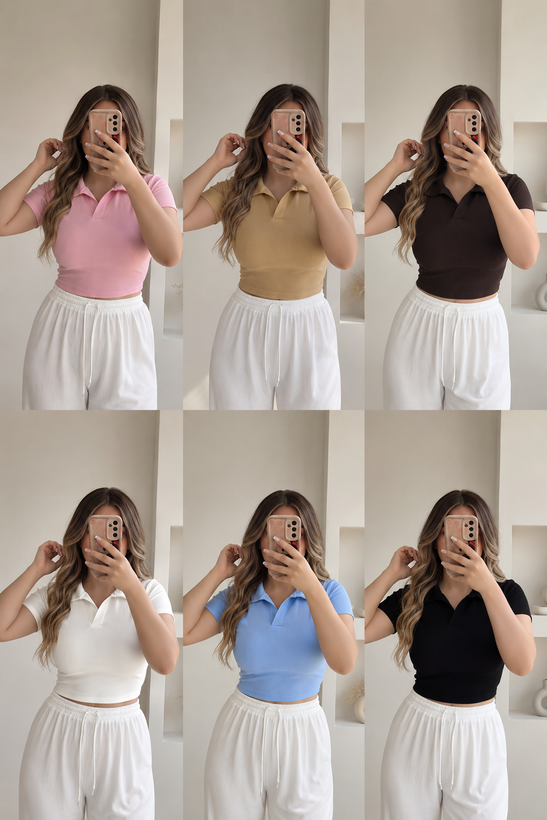 پولو شرت زنانه، دخترانه کبریتی با طراحی کلاسیک یقه پولو ۶ رنگ متفاوت.