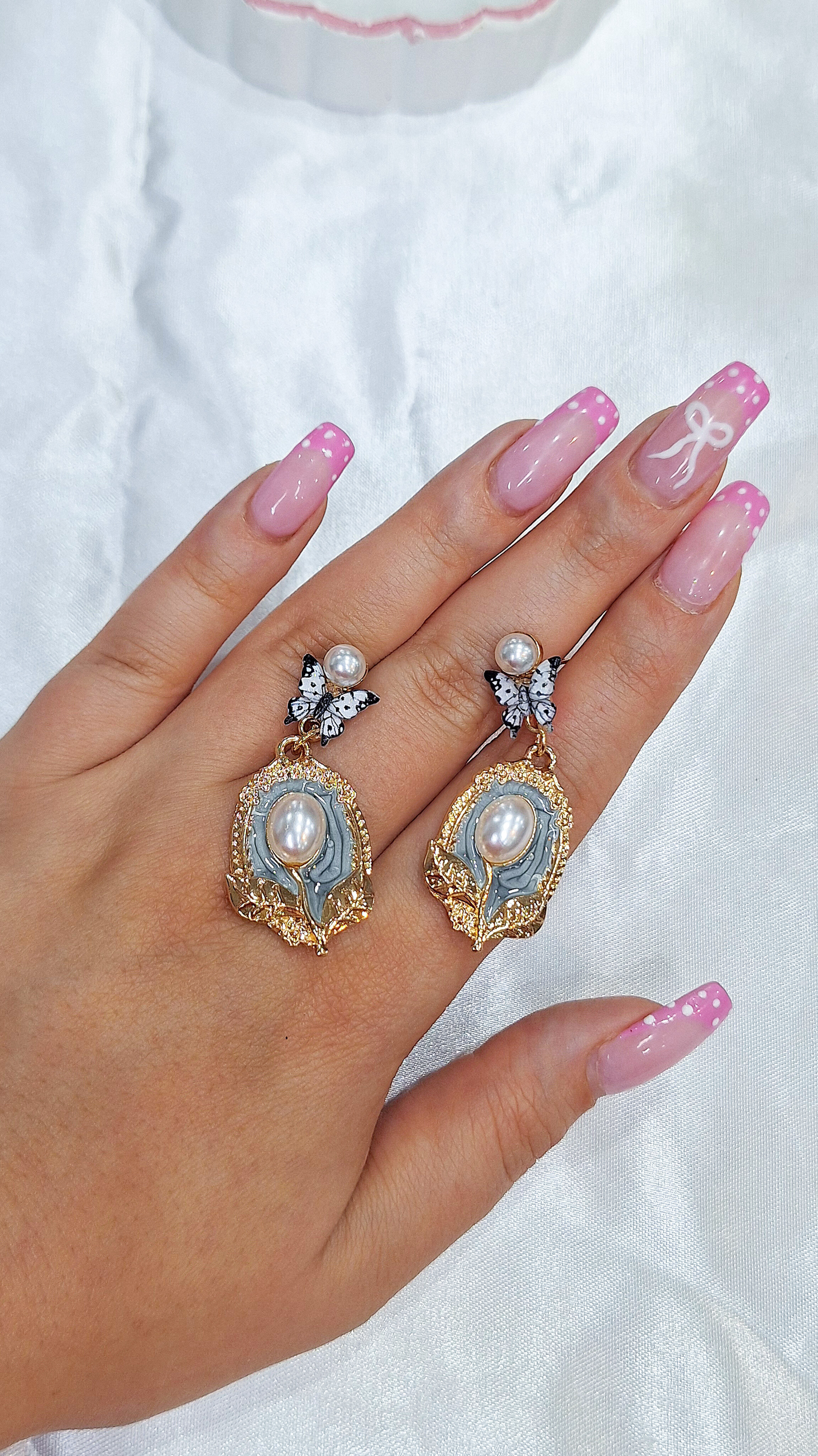 گوشواره پروانه‌ای مروارید (رنگ ثابت)